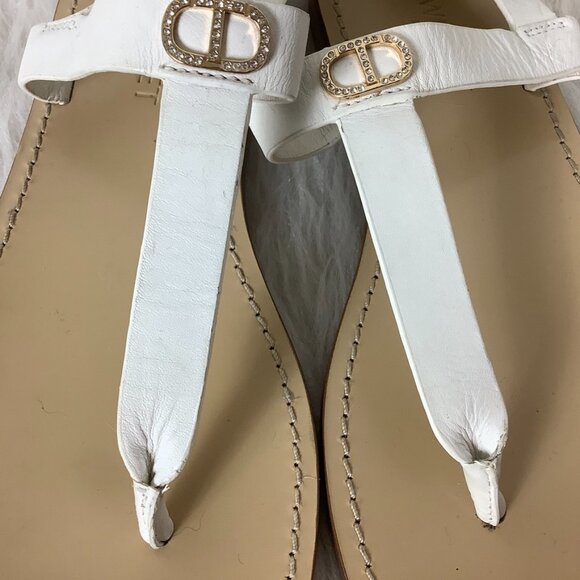 Twinset White Leather Gold Tone & Crystal Logo Flat Sandals 39 - Picture 4 of 6